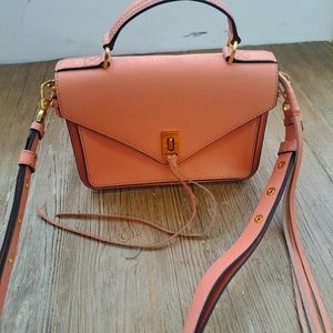 Rebecca mincoff peony Darren pink sofiano leather small messanger bag with gold